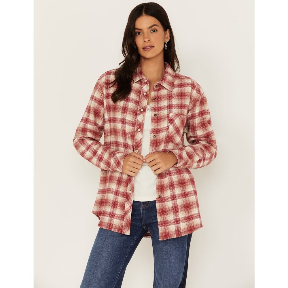 Idyllwind Roby Plaid Shirt Womens M Burgundy Western Pearl Snap Cowgirl Ranch